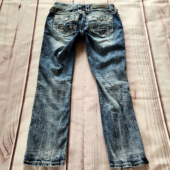 Rock Revival "Jena Crop" Distressed Cropped Ankle Blue Jean | Women's Size 27 - Picture 8 of 15